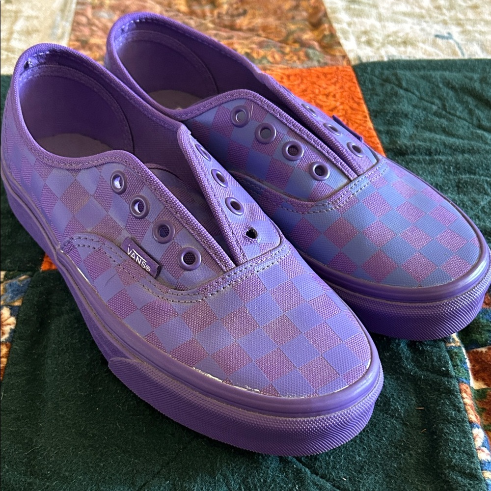 Vans Purple Checkerboard Slip-On Style Sneakers - Picture 7 of 7